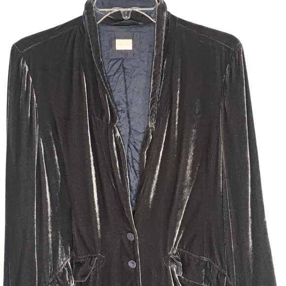 Poetry Velvet Blazer Silk Blend Jacket Womens 12 Gray Velvet Longline Pockets - Picture 5 of 16